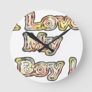 I Love My Boy Design Cool Vintage Collection Text Round Clock