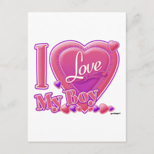 I Love My Boy pink/purple - heart Postcard
