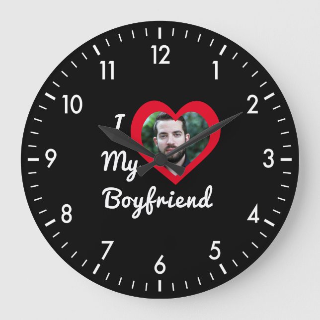 I Love My Boyfriend Bae Personalized Custom Photo Large Clock (Front)