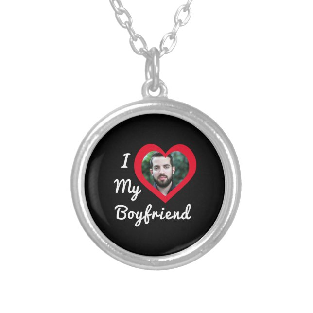I Love My Boyfriend Bae Personalized Custom Photo Silver Plated Necklace (Front)