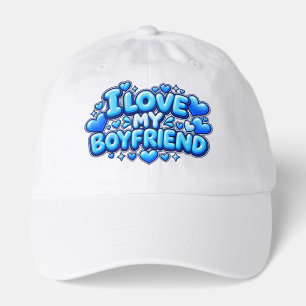 I Love My Boyfriend Blue Heart Y2K Baseball Cap