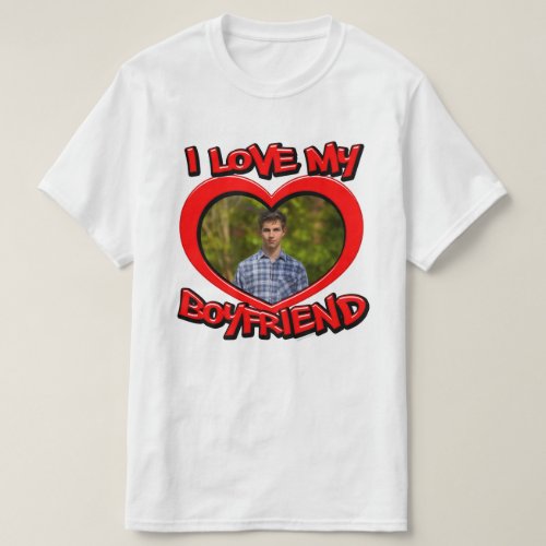 I Love my Boyfriend Bubble Heart Frame Red T_Shirt