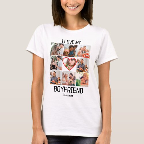 I love My Boyfriend Custom 9 Photo Collage T_Shirt