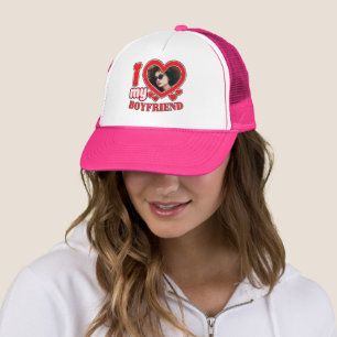 I Love My Boyfriend Custom Heart Photo Trucker Hat
