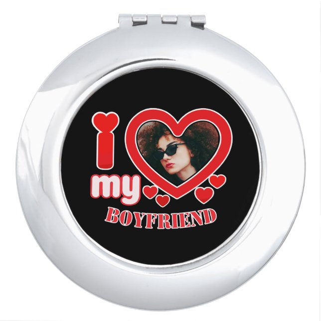 I Love My Boyfriend Custom Photo Compact Mirror (Front)