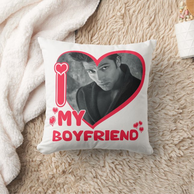 I Love My Boyfriend Custom Photo Gift Cute Throw Pillow (Blanket)