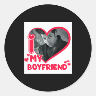 I Love My Boyfriend Custom Photo Heart Love T Shir Classic Round Sticker