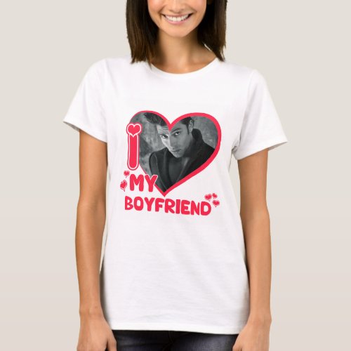 I Love My Boyfriend Custom Photo Heart Love  T_Shirt