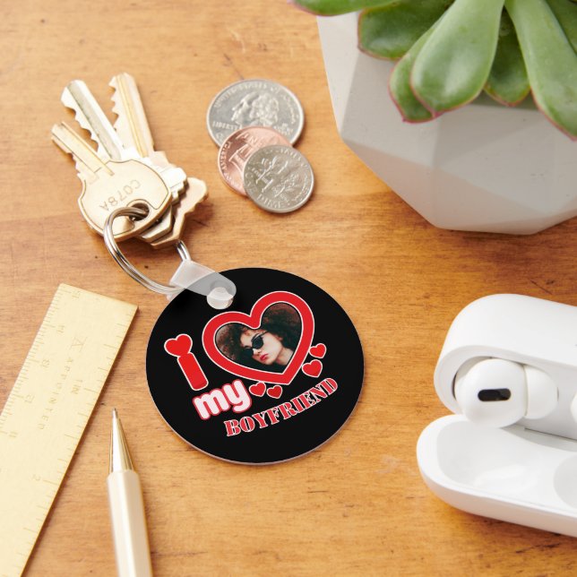 I Love My Boyfriend Custom Photo Keychain (Desk)