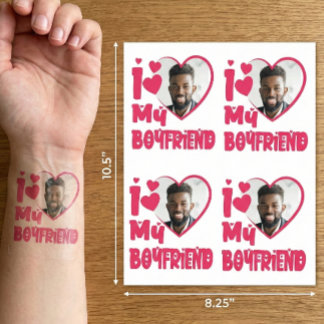 I Love My Boyfriend Custom Photo Temporary Tattoos