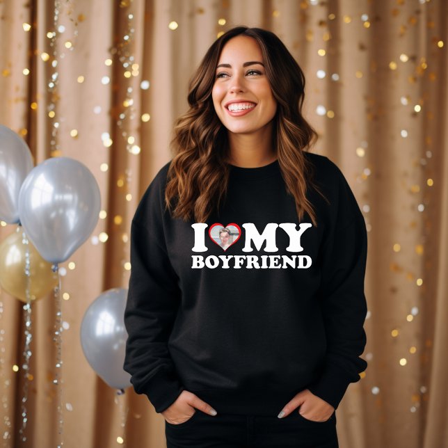 I Love My Boyfriend Custom Photo Valentine Gift Sweatshirt (Creator Uploaded)
