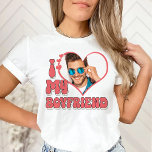 I Love My Boyfriend Custom T-Shirt<br><div class="desc">Cute retro font that says " I Love My BOYFRIEND"  - upload a photo for inside the heart (best to crop before upload). Retro colors can be changed in "Edit using Design Tool" section. ©Marisu Valencia</div>