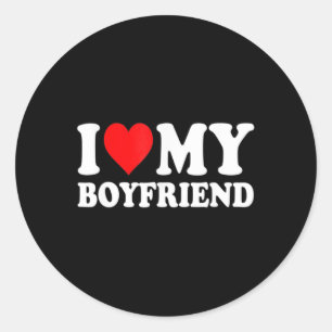 I Love My Boyfriend Fun Valentine Red Heart Love  Classic Round Sticker