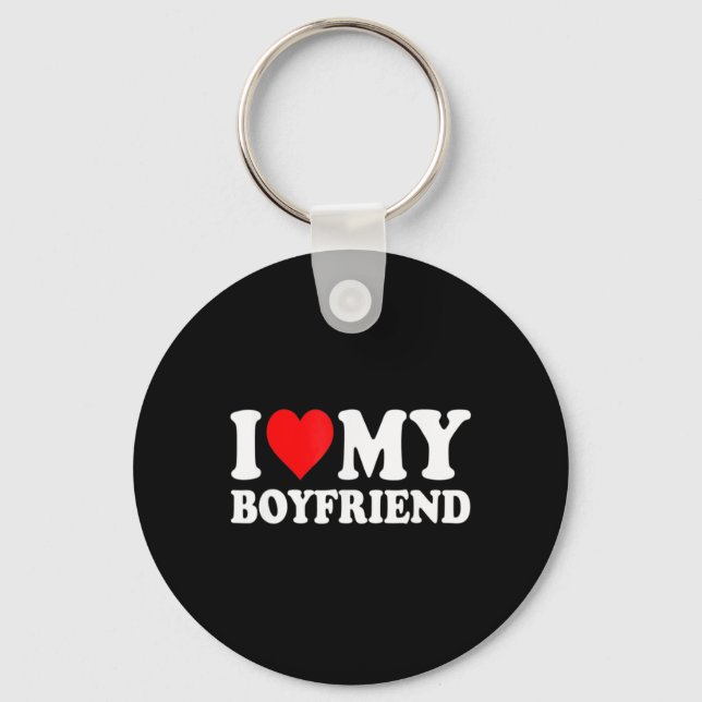 I Love My Boyfriend Fun Valentine Red Heart Love  Keychain (Front)