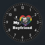 I Love My Boyfriend Gay Pride LGBTQ Custom Photo Large Clock<br><div class="desc">A blossoming romance. A happy couple. Gay Pride LGBTQ Custom Photo I Love My Boyfriend. A cool awesome design for a boyfriend to celebrate his relationship and publicly declare his love for his partner and significant other. The romantic design can be given as a gift for Valentine’s Day, anniversary, birthday,...</div>