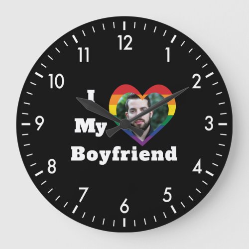 I Love My Boyfriend Gay Pride LGBTQ Custom Photo Large Clock