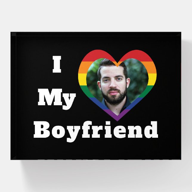 I Love My Boyfriend Gay Pride LGBTQ Custom Photo Paperweight (Front)