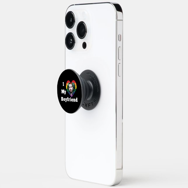 I Love My Boyfriend Gay Pride LGBTQ Custom Photo PopSocket (Open)
