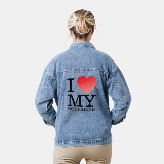 I love my boyfriend geometric heart Valentine day Denim Jacket (Model)