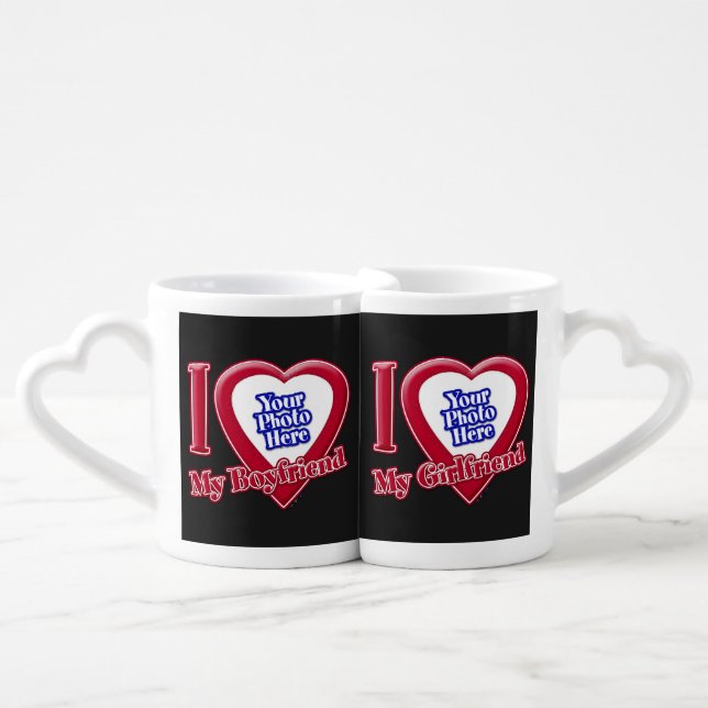 I Love My Boyfriend Girlfriend Photo Red Heart Bla Coffee Mug Set (Front Nesting)