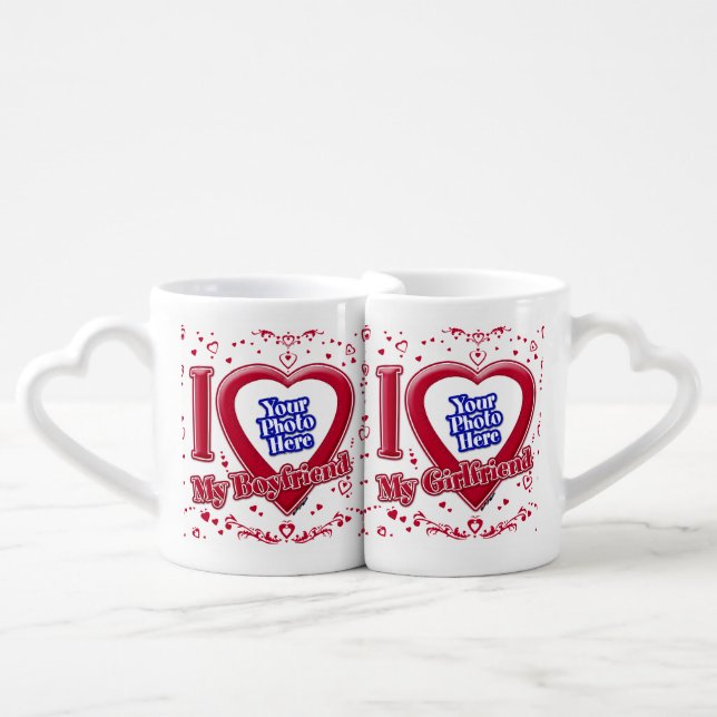 I Love My Boyfriend Girlfriend Photo Red Hearts Coffee Mug Set (Front Nesting)