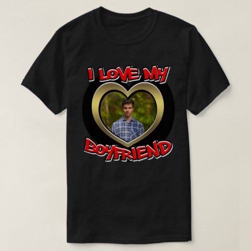 I Love my Boyfriend Graffiti Heart Red Gold Photo T_Shirt