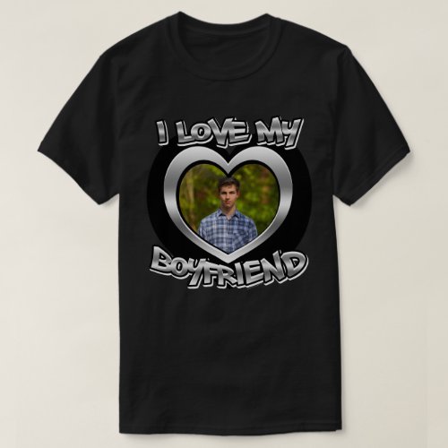 I Love my Boyfriend Graffiti Heart Silver Photo  T_Shirt