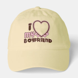 I Love My Boyfriend Heart Brown Pink Hat
