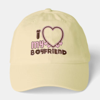 I Love My Boyfriend Heart Brown Pink Hat
