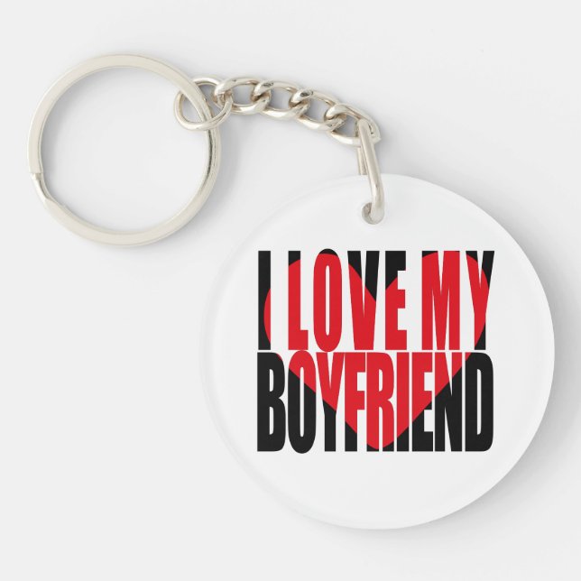 I Love My Boyfriend Heart Custom Photo  Keychain (Front)