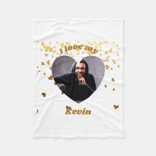 I Love My Boyfriend Heart Photo Name T Shirt Fleece Blanket