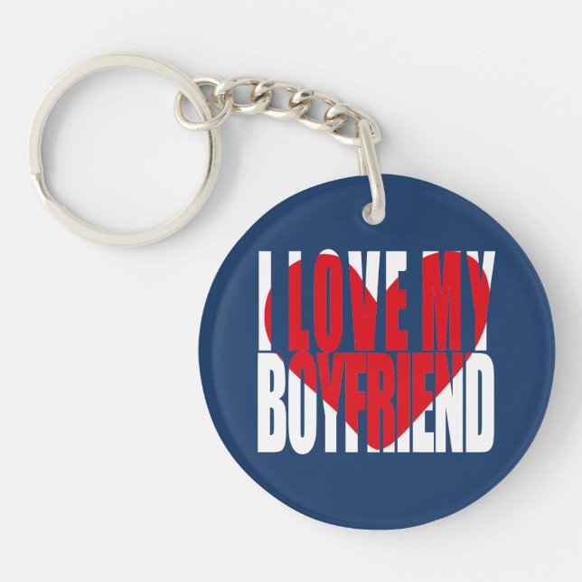 I Love My Boyfriend Heart Photo Personalized Keychain (Front)