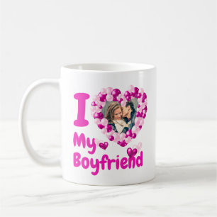 I Love My Boyfriend Hot Pink Custom Photo Coffee Mug