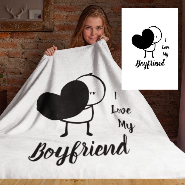 I Love My BOYFRIEND - Modern personalized Custom Fleece Blanket (Creator Uploaded)