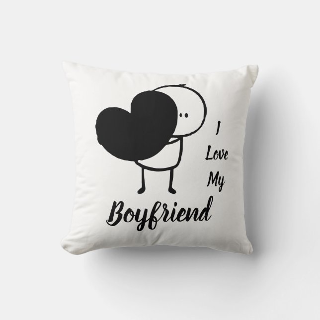 I Love My BOYFRIEND - Modern personalized Custom Throw Pillow (Front)