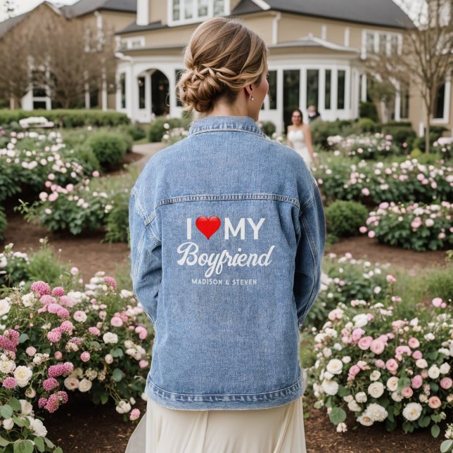 I Love My Boyfriend Personalized Names  Denim Jacket (Wedding Back)