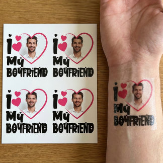 I Love My Boyfriend Personalized Photo Temporary Tattoos