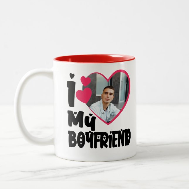 I Love My Boyfriend Personalized Photo Two-Tone Coffee Mug (Left)