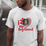 I Love My Boyfriend Photo Custom T-Shirt<br><div class="desc">Looking for a unique and romantic gift? Look no further than this custom I Love My Boyrfriend photo shirt! Simply upload a photo of yourself, and Zazzle will print it onto a shirt for you. This shirt is perfect for anniversaries, Valentine's Day, or any other special occasion. Order yours today!...</div>