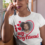 I Love My Boyfriend Photo Custom  T-Shirt<br><div class="desc">Looking for a unique and romantic gift? Look no further than this custom I Love My Boyrfriend photo shirt! Simply upload a photo of yourself, and Zazzle will print it onto a shirt for you. This shirt is perfect for anniversaries, Valentine's Day, or any other special occasion. Order yours today!...</div>