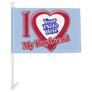 I Love My Boyfriend Photo Red Heart Baby Blue Car Flag