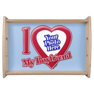 I Love My Boyfriend Photo Red Heart Baby Blue Serving Tray