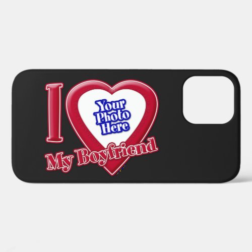 I Love My Boyfriend Photo Red Heart Black iPhone 12 Case