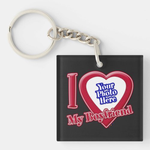 I Love My Boyfriend Photo Red Heart Black Keychain