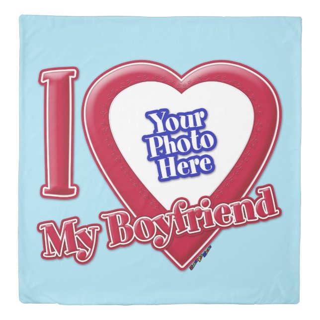 I Love My Boyfriend Photo Red Heart Blue Horizon Duvet Cover (Front)