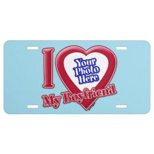 I Love My Boyfriend Photo Red Heart Blue Horizon License Plate