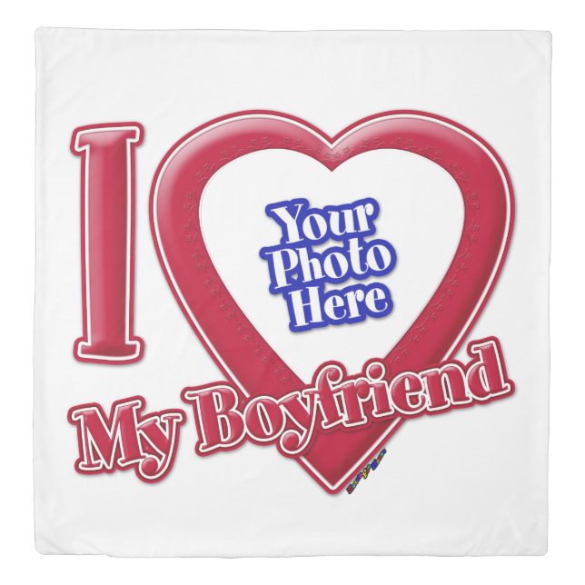 I Love My Boyfriend Photo Red Heart Duvet Cover (Front)