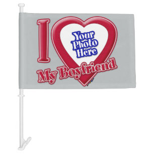 I Love My Boyfriend Photo Red Heart Grey Car Flag