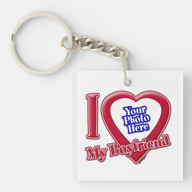 I Love My Boyfriend Photo Red Heart Keychain (Front)