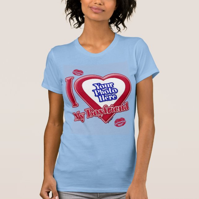 I Love My Boyfriend Photo Red Heart Kiss Baby Blue T-Shirt (Front)